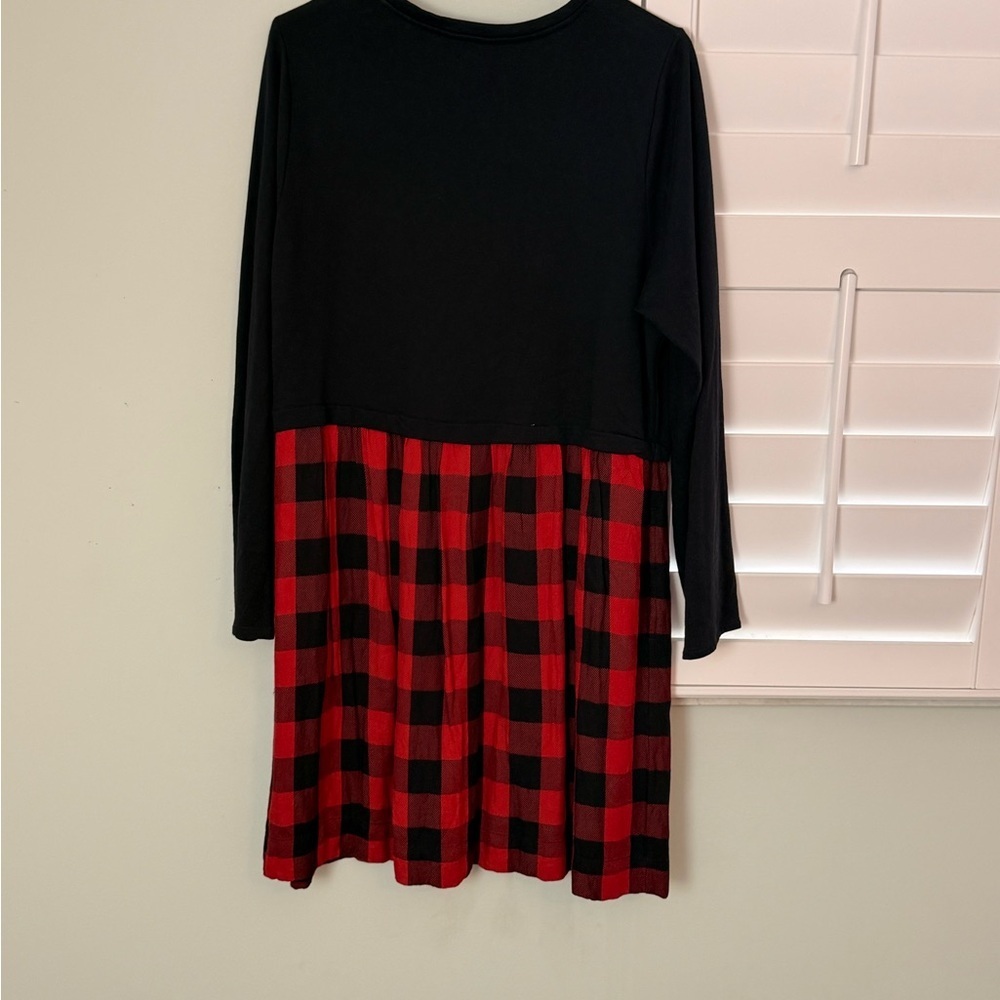 J.Jill Buffalo Plaid Mixed Media Dress Black Red Large - Picture 5 of 7